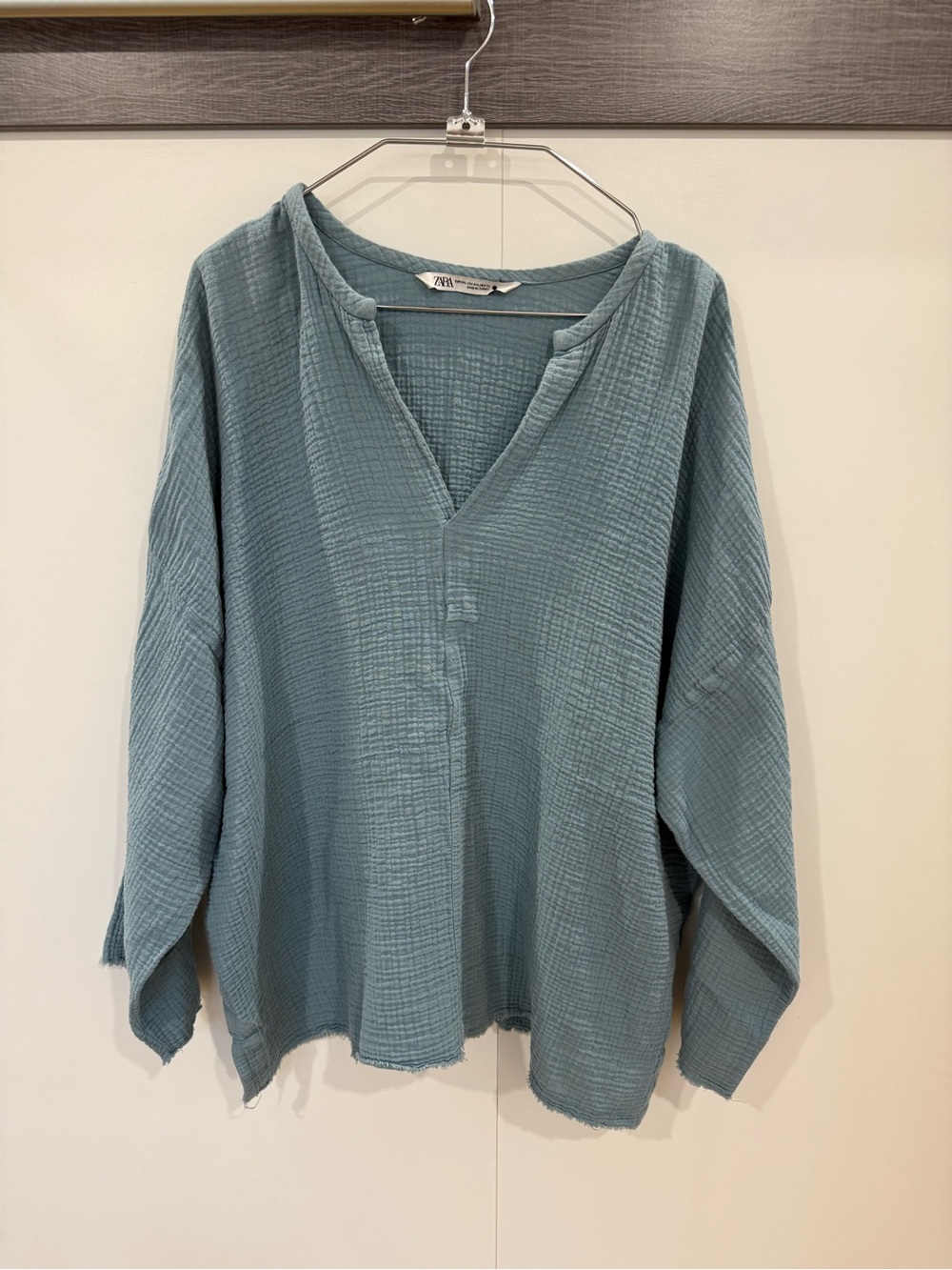 Zara Loose Gauze V-Neck Tunic - Dusty Teal